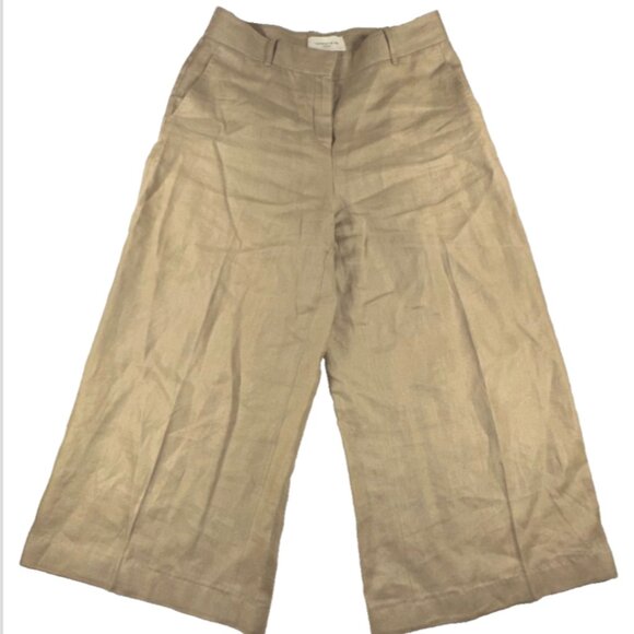 Lafayette 148 NYC - 100% Linen Cropped Palazzo Pants Khaki Tan Sz 10 MSRP $1298 - Picture 1 of 12
